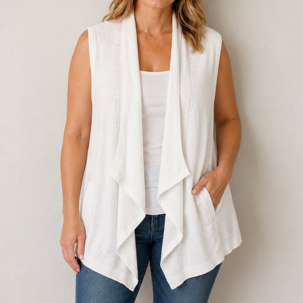 BAREFOOT‎ DREAMS | CozyChic Ultra Lite Shawl Pointelle Vest Sea Salt White | 1X